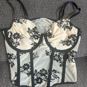 Floral Black and Cream Women's Intimate Bodysuit